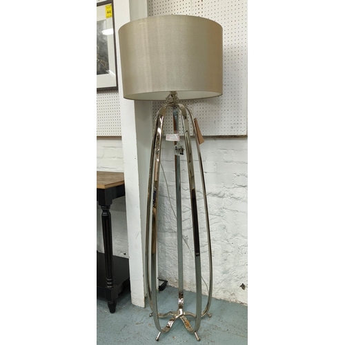 631 - FLOOR LAMP, polished metal base, 158cm H overall including shade.