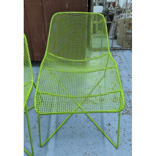 639 - GARDEN LOUNGE CHAIRS AND SIDE CHAIR, contemporary green wire work construction, 90cm x 51cm x 71cm a... 