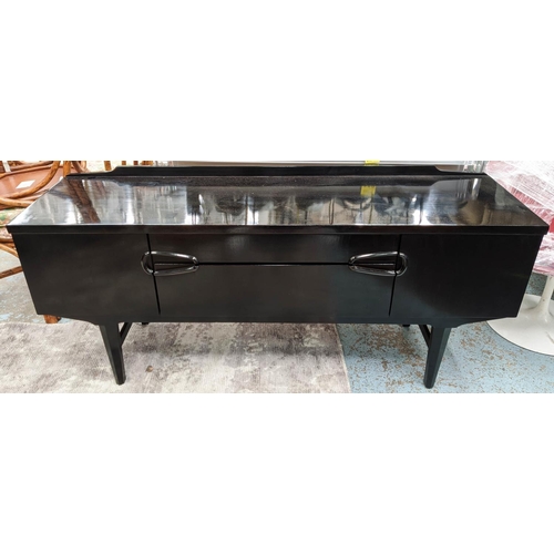 579 - SIDEBOARD, 43cm x 154cm x 71cm H, mid 20th century ebonised.