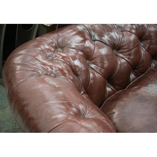 581 - CHESTERFIELD SOFA, 77cm H x 239cm x 109cm, late Victorian in old red leather.