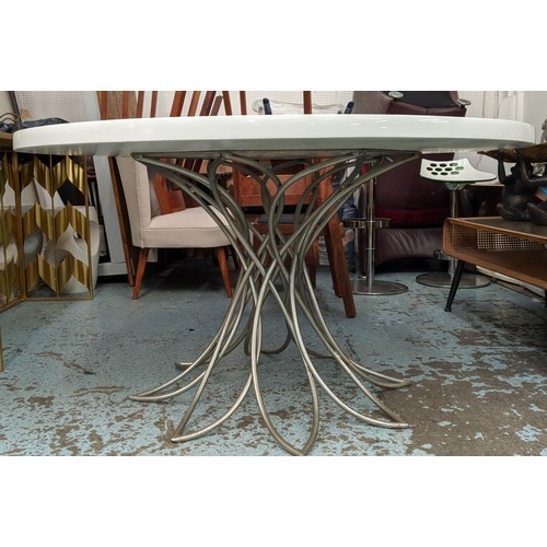 546 - DINING TABLE, 139cm x 76cm, resin top on silvered metal base.