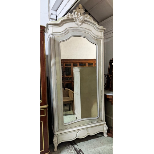 194 - ARMOIRE, 108cm W x 236cm H x 63cm H, French distressed 19th century cream and grey painted with a be... 