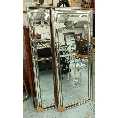 457 - WALL MIRRORS, a pair, Art Deco style stepped frames, 154cm x 65cm. (2)