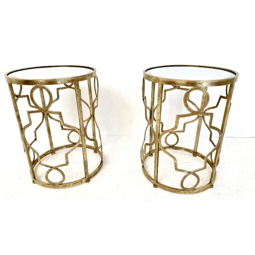 598 - SIDE TABLES, a pair, 1970's Italian style, gilt metal with inset glass mirror tops, 56cm x 46cm. (2)