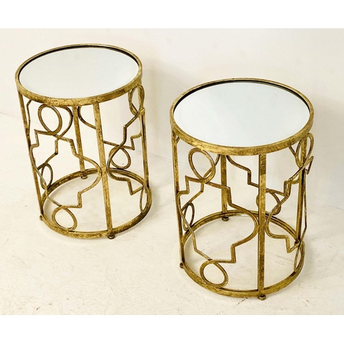 598 - SIDE TABLES, a pair, 1970's Italian style, gilt metal with inset glass mirror tops, 56cm x 46cm. (2)