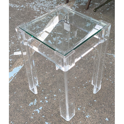 603 - SIDE TABLE, 35cm W x 35cm D x 53cm, perspex and glass.