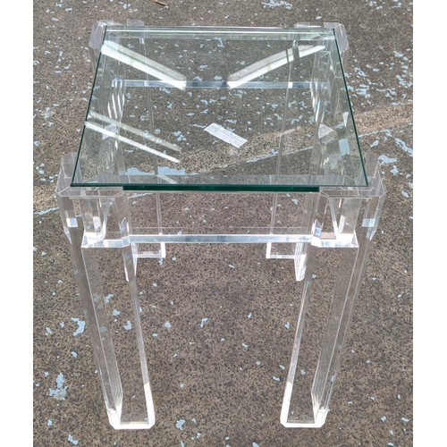 603 - SIDE TABLE, 35cm W x 35cm D x 53cm, perspex and glass.