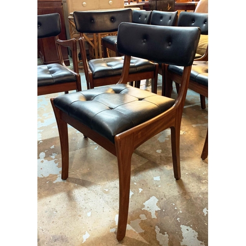 169 - DINING CHAIRS, seven, 80cm H x 52cm W x 50cm D, Danish mid 20th century with teak frame and black fa... 