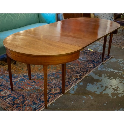 201 - DINING TABLE, D end top with three extra leaves overall 231cm L extended by 107cm W x 73cm H, George... 