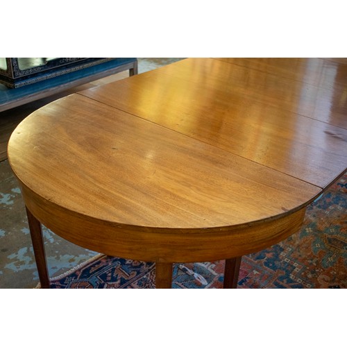 201 - DINING TABLE, D end top with three extra leaves overall 231cm L extended by 107cm W x 73cm H, George... 