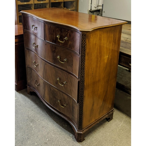 201 - SERPENTINE CHEST, 114cm W x 56cm D X 114cm H, circa 1900 Georgian style mahogany with blind fretwork... 