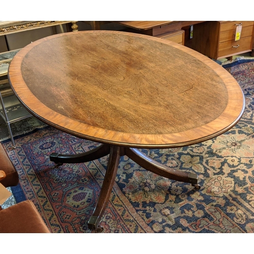 200 - BREAKFAST TABLE, 73cm H x 145cm W x 100cm D, George III mahogany, with oval satinwood crossbanded ti... 