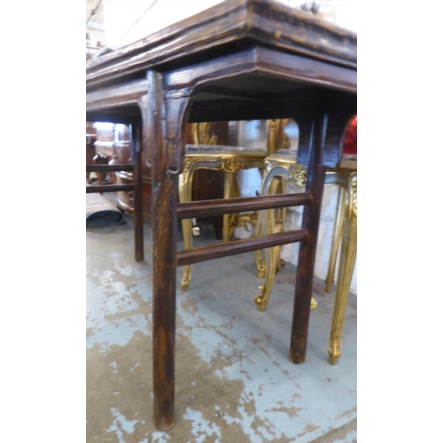 187 - CHINESE CONSOLE TABLE, 174.5cm L x 86cm H x 58.5cm D elm with a rectangular central insert.