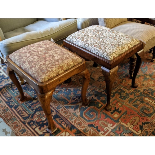 182 - STOOL, 53cm x 42cm x 46cm H, early 18th century George I walnut and a later similar stool, 55cm x 43... 