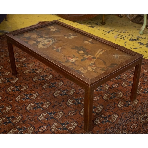 167 - LOW TABLE, 46cm H x 112cm x 61cm, Chinese scarlet lacquer, painted and gilt decorated with inset rec... 