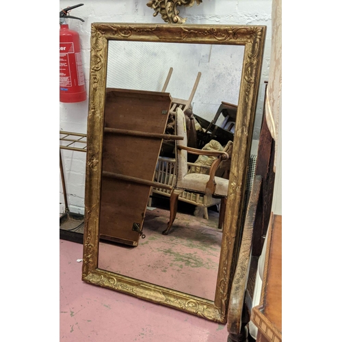 177 - WALL MIRROR, 69cm x 114cm H, 19th century French giltwood with later antiqued plate.