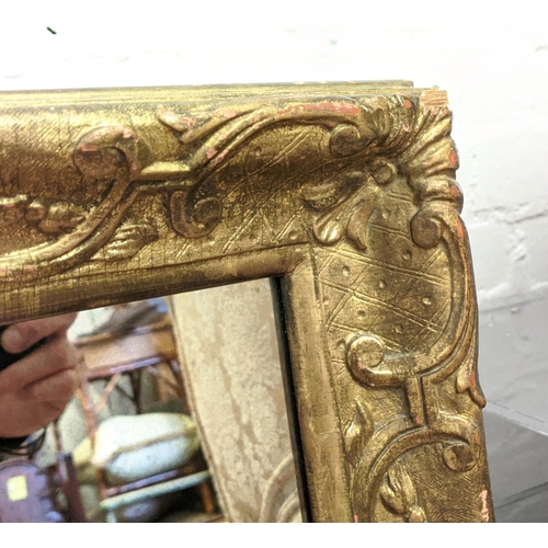 177 - WALL MIRROR, 69cm x 114cm H, 19th century French giltwood with later antiqued plate.