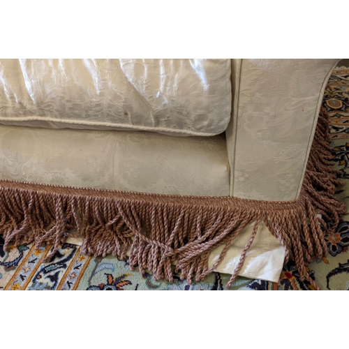 347 - SINCLAIR MELSON SOFA, 103cm D x 240cm W x 80cm H, with humpback and bullion fringe.