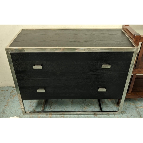 415 - CHEST OF DRAWERS, 100cm x 45cm x 75cm, contemporary design, two drawers, ebonised, polished metal de... 