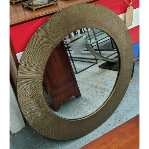 411 - CIRCULAR WALL MIRROR, bronzed frame, 81cm.