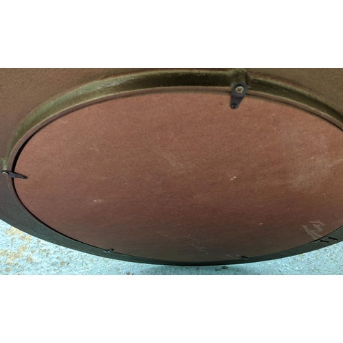 411 - CIRCULAR WALL MIRROR, bronzed frame, 81cm.