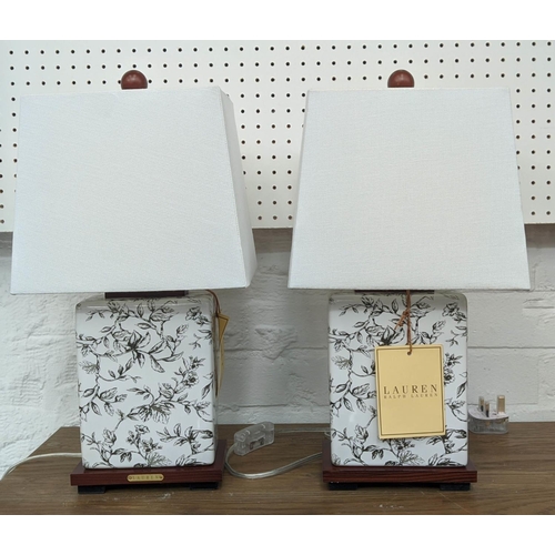 412 - LAUREN RALPH LAUREN HOME TABLE LAMPS, a pair, with shades, 43cm H.