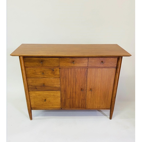 427 - CABINET, 1970s vintage teak with six drawers and two doors, 122cm W x 46cm D x 87cn H.