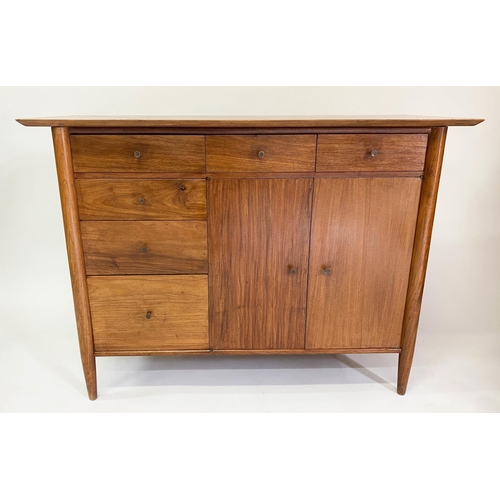 427 - CABINET, 1970s vintage teak with six drawers and two doors, 122cm W x 46cm D x 87cn H.