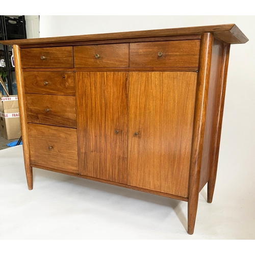 427 - CABINET, 1970s vintage teak with six drawers and two doors, 122cm W x 46cm D x 87cn H.