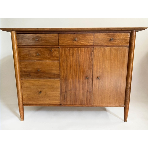 427 - CABINET, 1970s vintage teak with six drawers and two doors, 122cm W x 46cm D x 87cn H.