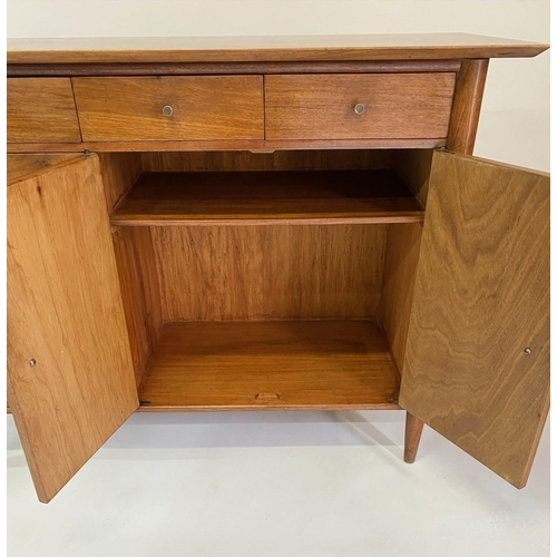 427 - CABINET, 1970s vintage teak with six drawers and two doors, 122cm W x 46cm D x 87cn H.