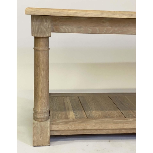 430 - LOW TABLE BY NEPTUNE, rectangular solid oak with undertier and turned columns, 120cm W x 42cm D x 47... 