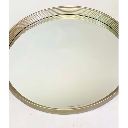 431 - CIRCULAR WALL MIRROR, silver gilt reeded angled frame and bevelled plate, 107cm W.