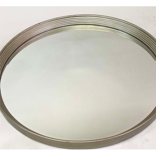 431 - CIRCULAR WALL MIRROR, silver gilt reeded angled frame and bevelled plate, 107cm W.