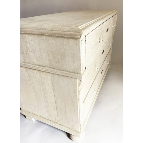 204 - COMMODE, 19th century French, of large proportions, traditionally grey painted, with three long draw... 