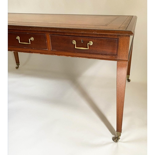 205 - WILLIAM TILLMAN PARTNERS WRITING TABLE, George III design mahogany, gilt tooled hide and six frieze ... 