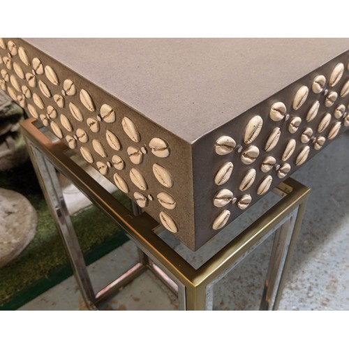 589 - CONSOLE TABLE, 140cm x 40cm x 75cm, with cowrie shell detail.