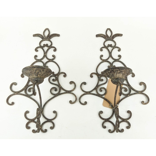 598 - OKA WALL SCONCES, a pair, each 53cm x 51cm, metal. (2)