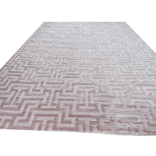 104 - CONTEMPORARY ART DECO DESIGN SILK CARPET, 370cm x 272cm, geometric field.