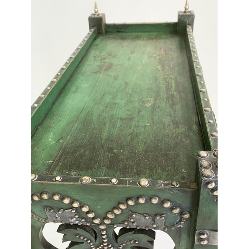 126 - WINE TABLE, an unusual green painted and silver studded, with inverted vine leaf and grapes decorati... 