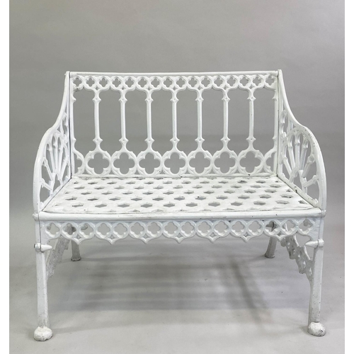 142 - GARDEN BENCH, 19th century style Gothic tracery cast aluminium, 89cm W.