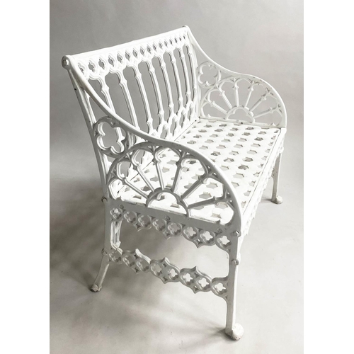 142 - GARDEN BENCH, 19th century style Gothic tracery cast aluminium, 89cm W.