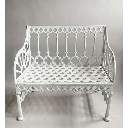 142 - GARDEN BENCH, 19th century style Gothic tracery cast aluminium, 89cm W.