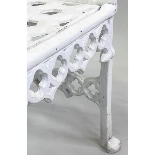 142 - GARDEN BENCH, 19th century style Gothic tracery cast aluminium, 89cm W.