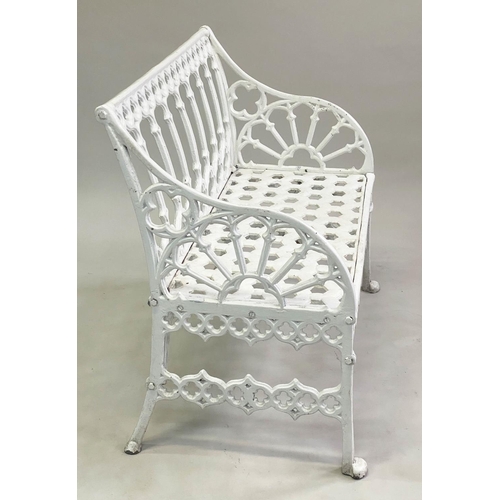 142 - GARDEN BENCH, 19th century style Gothic tracery cast aluminium, 89cm W.