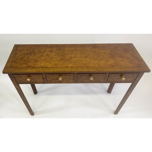 152 - HALL TABLE, George III design burr walnut and crossbanded with four frieze drawers and square sectio... 