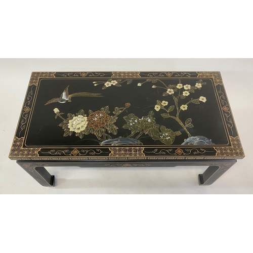 154 - LOW TABLE, rectangular Chinese black lacquer and gilt Chinoiserie decoration, 91cm x 46cm x 40cm H.