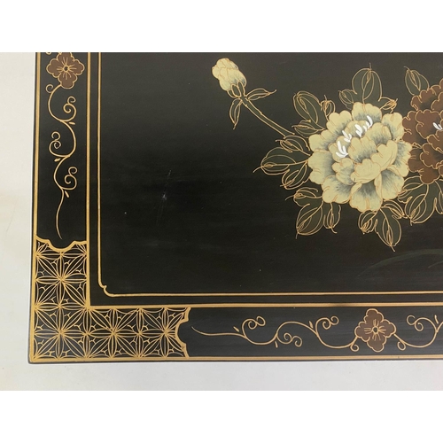 154 - LOW TABLE, rectangular Chinese black lacquer and gilt Chinoiserie decoration, 91cm x 46cm x 40cm H.