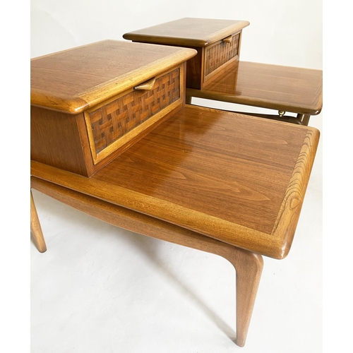 163 - LAMP TABLES BY 'LANE', a pair, American walnut, each with drawer and stage, 56cm H x 56cm W x 75cm D... 