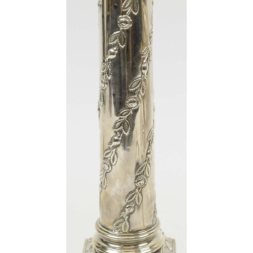 19 - TABLE LAMP, converted from an Edwardian silver candlestick, Sheffield 1905, in the Neo-Classical rev... 